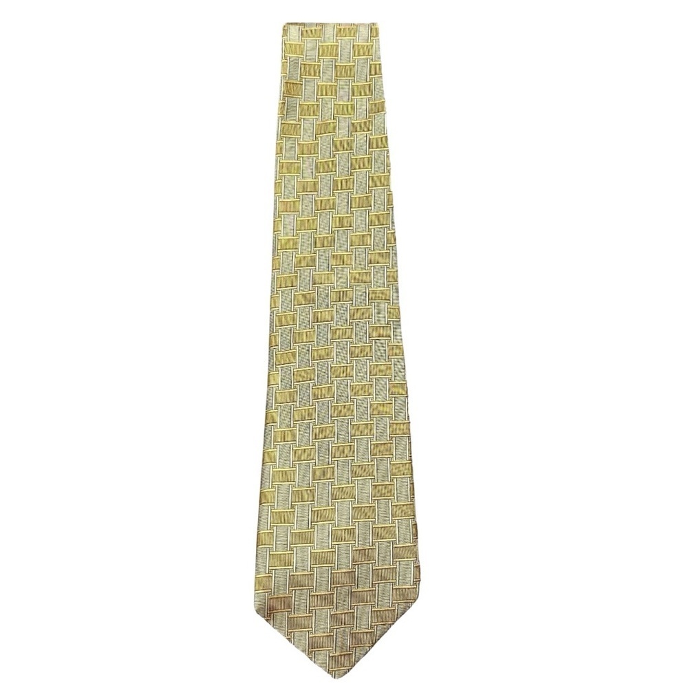 Robert Talbott for Davidsons Gold Geometric Silk Tie – Made in USA
